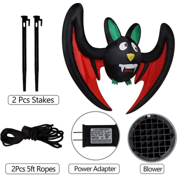 5 FT Long Halloween Inflatable Hanging Bat, Blow up with LED Lights Halloween De - Picture 3 of 6